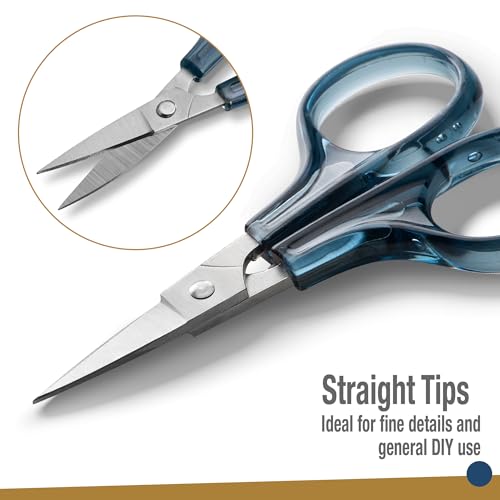 Beaditive Detail Craft Scissors Set (2 pcs) Curved and Straight, Sharp, Compact | Sewing, Embroidery, Paper Cutting, Crafting | Stainless Steel | Protective Cover (Blue&Pink) - color: Blue