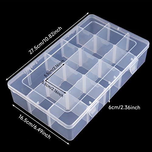 BTremary 15 Grids Clear Plastic Storage Box with Compartment, Craft Organizers and Storage, Transparent Jewelry Storage Box, Small Parts Organizer for Sewing Bead Washi Tape Thread (Pack of 2) - size: 15 Grids (Pack of 2)