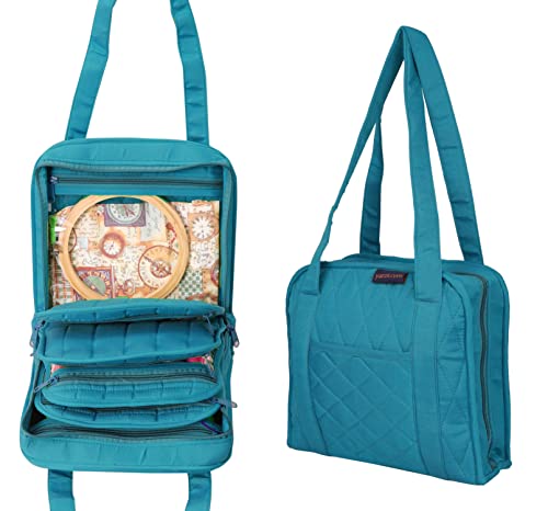 Yazzii Oval Craft Organizer Bag - Portable Organizer - Arts & Crafts Storage Bag Organizer - Multipurpose Storage Organizer for Quilting, Needlework, Knitting, Sewing, Applique & Jewelry - color: Aqua