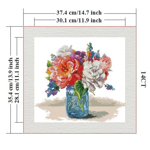 ITSTITCH Stamped Cross Stitch Kits - Full Set of Embroidery for Beginners or Adults,14 CT 2 Strands DIY Vases Patterns Counted Arts Craft 14.5×13.8 inch - color: Vases