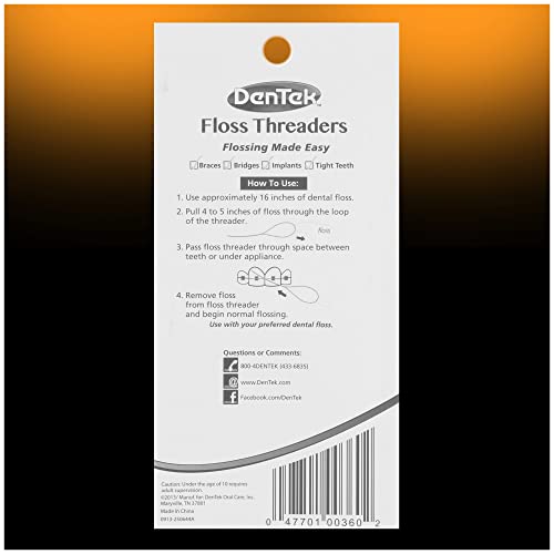 DenTek Floss Threaders for Braces, Bridges & Dental Implants, 50 Count - size: 50 Count (Pack of 1)