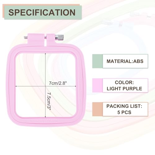 PATIKIL 5 Pieces 2.8" x 3" Square Embroidery Hoops, Adjustable Cross Stitch Hoops Ring ABS Plastic Embroidery Frame Punch Needle Hoop for Sewing, Needlework, DIY Craft, Light Purple - color: Light Purple, size: 2.8" x 3"
