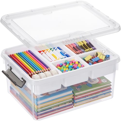 17 Qt Craft Organizers and Storage with Removable Tray and Divider, Clear Craft Storage Box, Stackable Art Supply Organizer for Painting, Coloring Book & Playdoh Storage, 1 Pack - size: 17 Qt - Tray