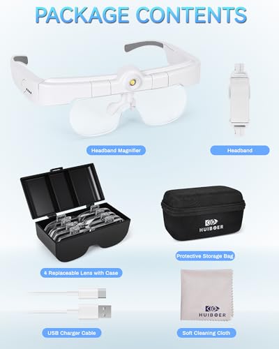Head Magnifying Glass with Light, Headband Magnifier for Close Work - color: White