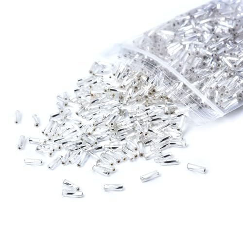 1050pcs 2x7mm Silver Glass Bugle Beads Tube Twisted Seed Beads for Earring Bracelet Necklace Jewelry DIY Craft Making AAA - color: Silver 2x7mm Twisted