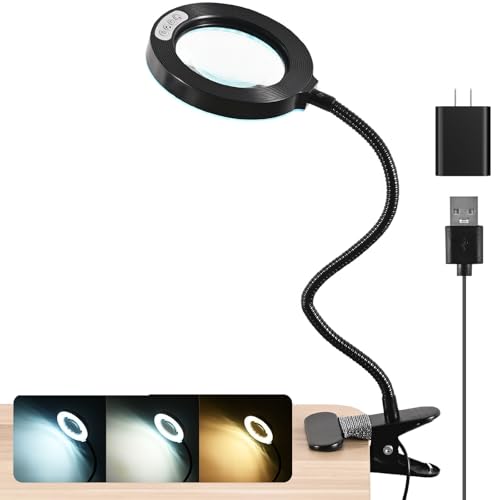 10X Magnifying Glass with Light and Timer, 2 in 1 Magnifying Desk Lamp, 3 Color Modes 10 Dimmable Brightness, Flexible Gooseneck Magnifier with Light for Craft Hobby Painting Sewing Close Work - size: 120MM-Updated