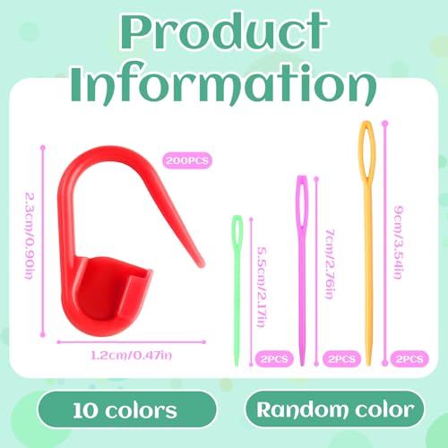 LUNARM 200Pcs Stitch Markers for Crocheting Crochet Stitch Markers Knitting - color: 200pcs + 6pcs Needles