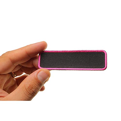 Blank Name Tag Patch Pink Border - By Ivamis Trading - 3.5x1 inch - Twill Fabric - Paper Backing - Embroidered and Laser Cut Borders (P4830) - color: Black,Pink, size: Small 3.5x1 inch