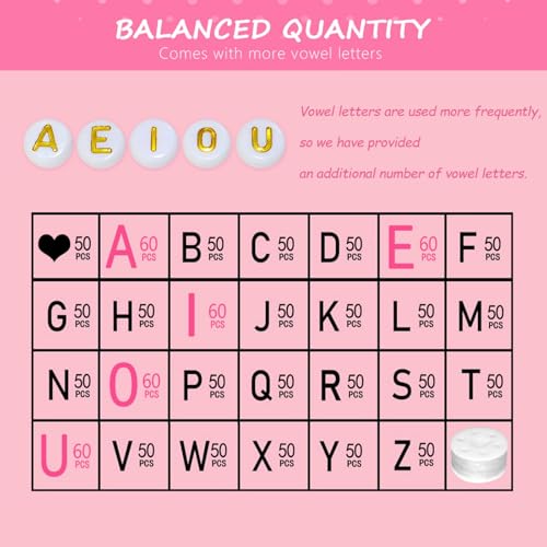 Looconi 1400pcs Letter Beads A-Z 4x7mm White On Gold Round Acrylic Alphabet Heart Beads and Beading Cord for Jewelry Making Bracelets Necklaces Key Chains - color: White&Gold, size: 7x4mm