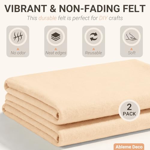 Beige Felt Fabric Sheets 18" x 18" (2 Pack) 1.6mm Soft Craft Felt Squares - color: Beige