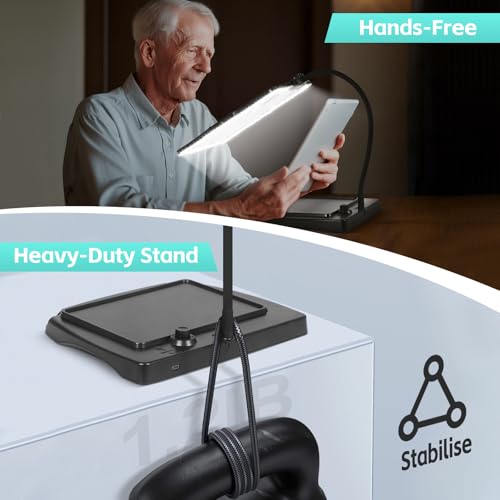 Magnifying Glass with Light and Stand 50 Ultra-Bright LEDs Large Magnifying Lamp with Light Magnifying Glass on Stand Hand-Free with 360° Flexible Gooseneck for Close Work Reading Repair Crafts - color: Black