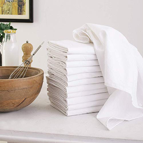 DG Collections 100% Cotton Flour Sack Towels – 12 Pack, 27x27 Inches, White, Lint-Free, Pre-Washed, Hemmed Edges – Reusable Kitchen Towels for Cleaning, Embroidery, Printing & Crafts - White - color: White, size: Set of 12 (27x27 inches)
