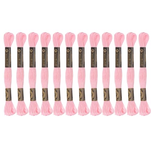 HARFINGTON 12 Skeins Embroidery Floss 8m Each Egyptian Long Fiber Cotton Cross Stitch Thread 26S/2x6 for Embroidery Projects Bracelet, Light Pink - color: Light Pink