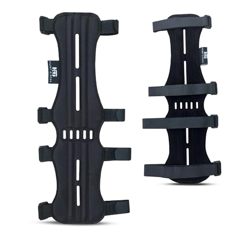 Hunt & Seek Fabric Archery Arm Guard 4 Hook-and-Loop Adjustable Straps Hunting Arm Guard Forearm Wrist Protector Archery Bracer Adult Unisex - color: Black