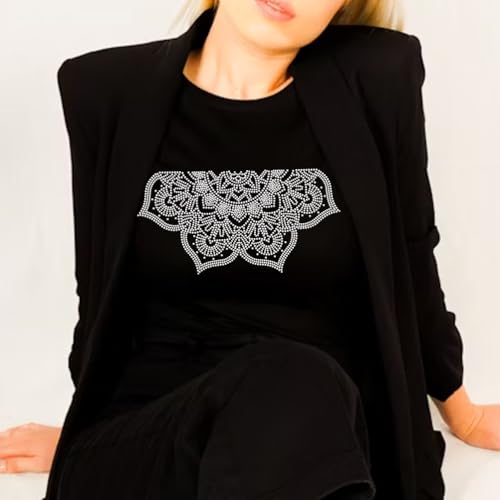 SUPERDANT Flowers Iron on Rhinestones for Clothes Mandala Crystal Heat Transfer Stickers Iron on Decals Rhinestone Patches for Woman T-Shirt Clothing Hoodie Jackets DIY Art Craft Gifts