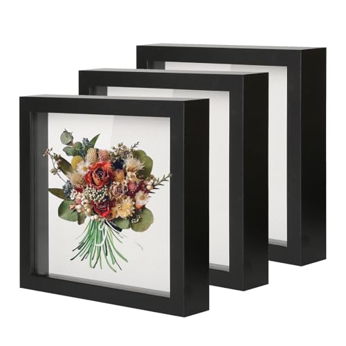 Muzilife 8x8 Small Shadow Box Wood Picture Frame, HD Glass, 3PCS, Black - color: Black, size: 3pcs 8X8