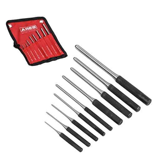 ARES 10021 – 9-Piece Roll Pin Punch Set – Durable Heat Treated and Drop Forged Steel Pin Punches with Pouch -Ideal for Automotive Repair, Gunsmithing, Craft Work, and Jewelry Repair - size: 9-Piece Roll Pin Punch Set