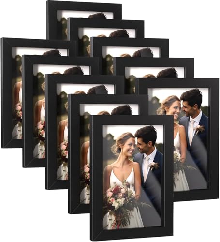 HappyHapi 4x6 Picture Frame Set of 10, Wall or Tabletop Display, Black - color: Black, size: 4x6 inch