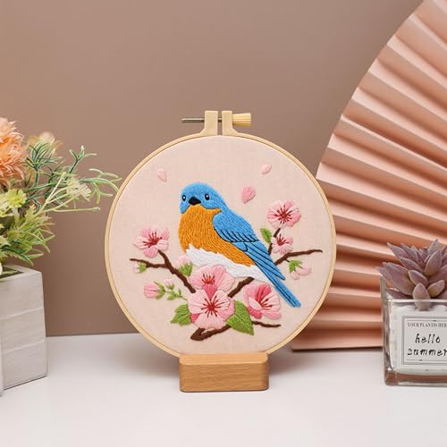 Louise Maelys Blue Bird Embroidery Kit for Beginners, DIY Floral Kit - color: Blue Bird