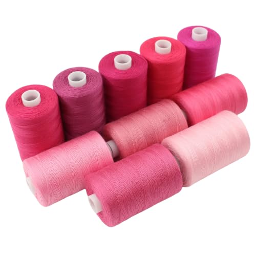 Sewing Thread 10 Color Sewing Industrial Purpose 1000 Yards Per Spool 40S/2 Polyester for DIY Sewing Machine,Embroidery Machine,Hand Sewing (Rose Red) - color: Rose Red