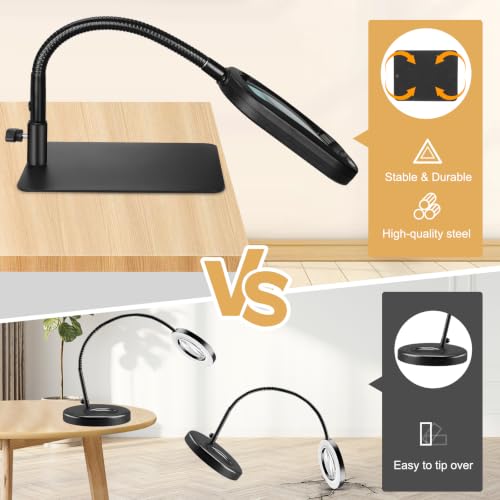 Veemagni 30X 12X Magnifying Glass with Light and Stand, Real Glass Lens - color: Black, size: 30X 12X-12.2inch