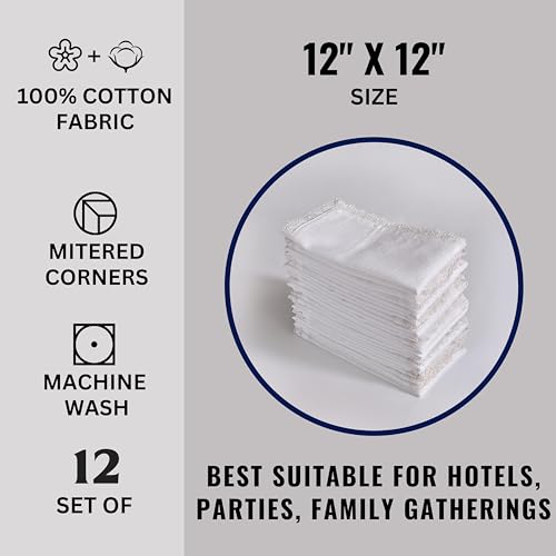 FINGERCRAFT Lace Cloth Napkins, Cotton Linen, 12 Pack, 20x20 Inch, White - color: White, size: 12" x 12" (Set of 12)