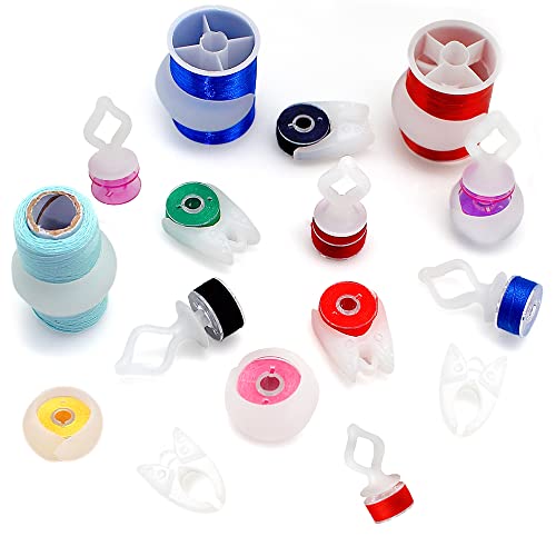 Fbshicung 60pcs Semi Clear Silicone Thread Spool Savers, Includes 20 Thread Spool Huggers, 20 Bobbin Clips, 20 Bobbin Holders – Control Thread Ends and Keep Spools Tightly Wound for Sewing Storage