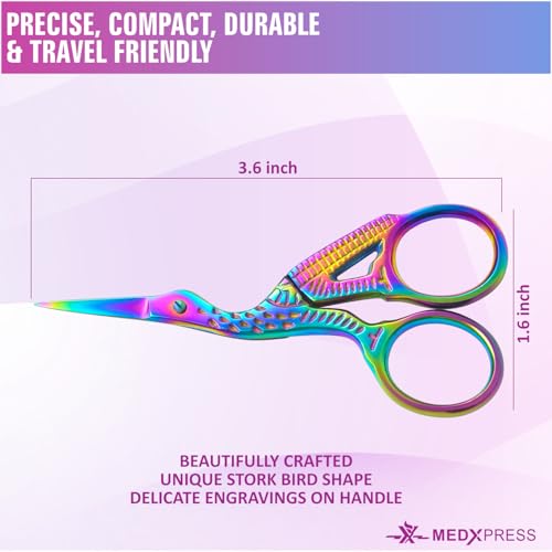 Rainbow Stork Scissors 3.6 inch Extra Sharp Tip Small Embroidery Scissors for Premium Stainless Steel Crane Design Sewing scissors for Stitch Cutting Art & Craft Bird scissors.