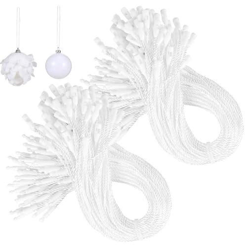 FOIMAS 400pcs Christmas Ornament Hanger String Hook Hanging Ropes with Snap Locking Fastener for Christmas Tree Hanging Ornament Decoration Supply,White