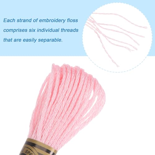 HARFINGTON 12 Skeins Embroidery Floss 8m Each Egyptian Long Fiber Cotton Cross Stitch Thread 26S/2x6 for Embroidery Projects Bracelet, Light Pink - color: Light Pink