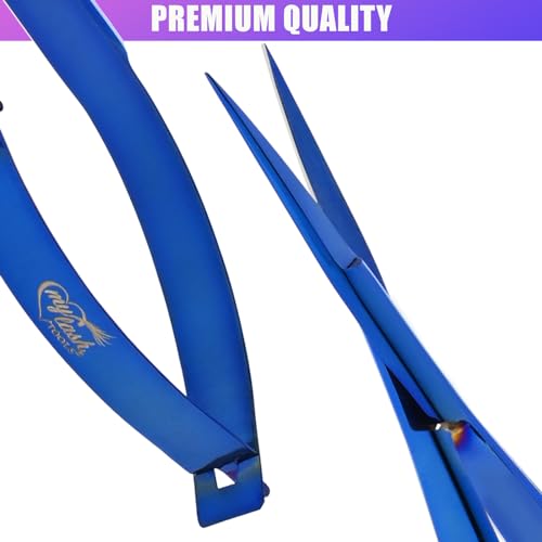 Cross Edge Spring Scissors 5 Inch straight Stainless Steel Precision Eyebrow & Eyelash Shaping & Trimming Scissor, Snips Squeeze, Embroidery & Knitting Micro Tip Craft (Blue) - color: Cec-ss-04