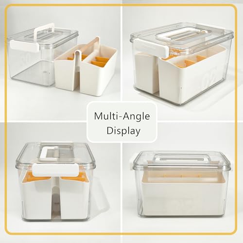 Craft Caddy with Lid and Lift-Out Portable Caddy, Orange - color: Clear-Orange