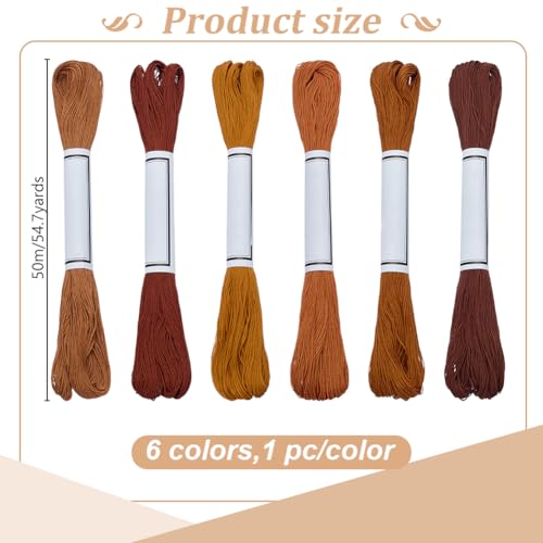 FREEBLOSS 6Pcs Sashiko Thread Skein 55 Yards*6 Brown Colors - color: Brown