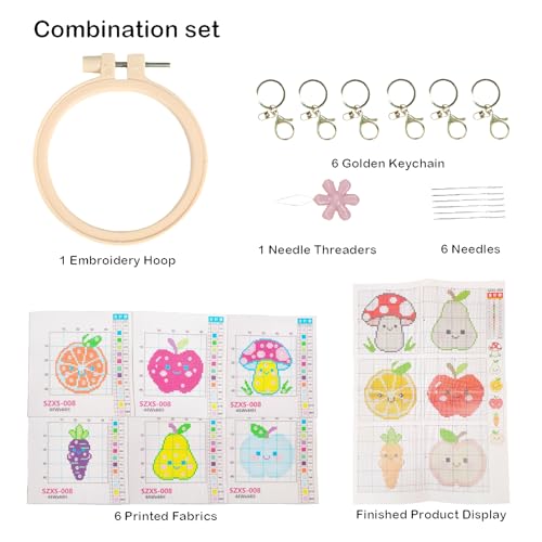 57lilina Cross Stitch Kits for Kids, 6 Set Easy Beginner Embroidery Pattern - color: Fruit B