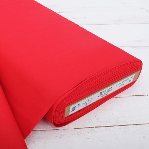 Threadart Red Linen Fabric - By the Yard, 55" Wide - color: Red, size: 1 YARD