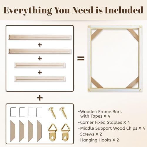 8x12 DIY Canvas Stretcher Bars, 1.25" Gallery Depth White Pine Wood Frame Kit, Self-Adhesive & Tool-Free Assembly for Needlepoint & Large Oil Paintings - size: 8"x12"