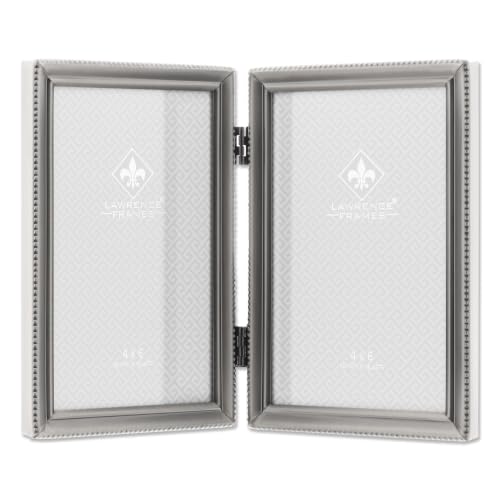 Lawrence Frames Bead Border Design, 4x6 Double, Pewter - color: Pewter, size: 4x6 Double