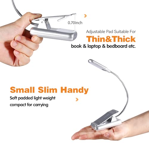 VAVOFO Rechargeable Reading Light, Clip on Book Light for Reading in Bed - color: Silver