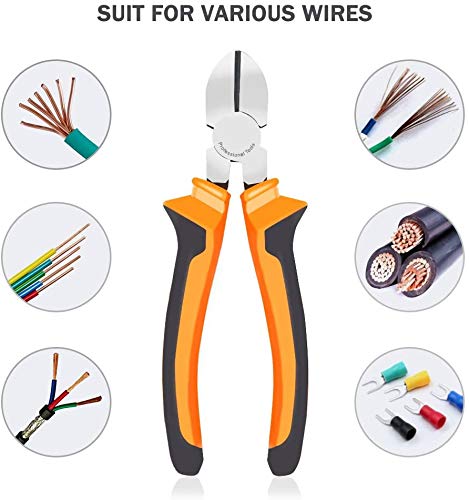 BOENFU Wire Cutters Heavy Duty Diagonal Pliers for Cutting Wires Craft 6" - color: 6 Inches - Orange Handle - Diagonal Cutters