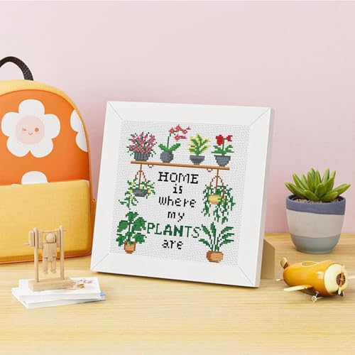 Plant Flower Stamped Cross Stitch Kits for Adult Beginner with Wooden Frame - color: Plant Home Cross Stitch with Fram