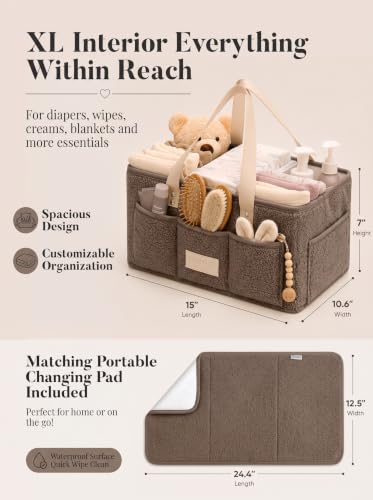 Baby Diaper Caddy Organizer with Waterproof Changing Pad, Taupe - color: 4/ Taupe Diaper Caddy with Changing Pad