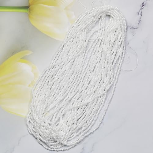 11/0 Glass White Pearl Color Seed Beads Hanks (1 Hank 3 Meters) Total 3 String Hanks About 6000pcs, 9 Meters String Clear AB Seed Beads Strand Hanks (White Pearl) - color: White Pearl