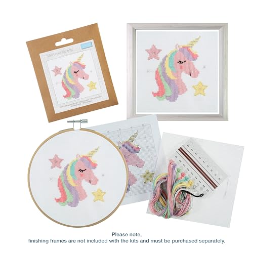 Trimits 3PK Cross Stitch Bundle – Counted Embroidery Kit, Beginner & All Level Starter Set, Complete with Instructions & Thread Children Wall Home DIY Décor – 13x13cm – Rainbow, Unicorn, Butterfly - style: Rainbow, Unicorn, Butterfly
