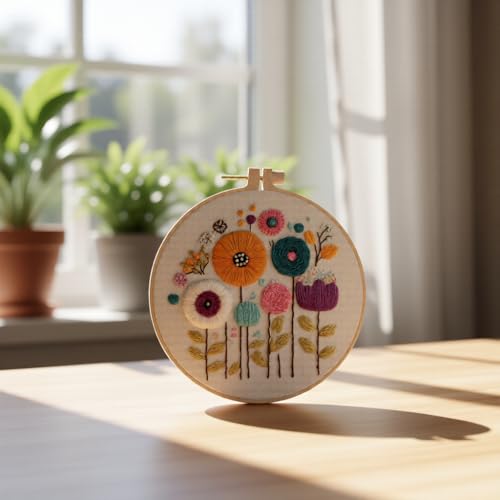 Embroidery Kit for Beginners & Adults Starter Kit, Cross Stitch Kits,DIY Hand Embroidery Needlepoint Set with Hoop, Pre-Printed Fabric, Threads and Instructions (Flower-3) - color: Flower-3