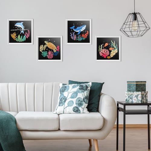ERKOON 4 Set Embroidery Kit for Beginners, Cross Stitch Set Include Embroidery Cloth Hoops Threads for Craft Lover Hand Stitch with Embroidery Skill Techniques (Marine Animals) - color: Marine Animals