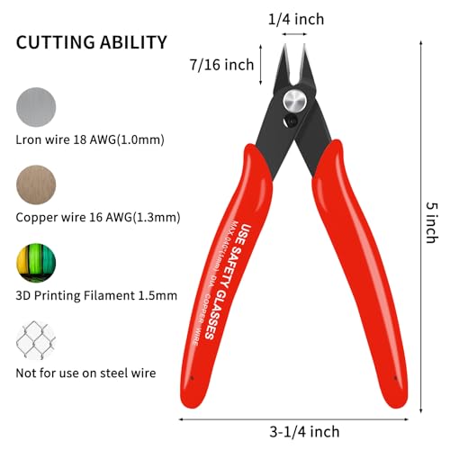 HongWay 5pcs Red 5" Micro Flush Cutters for Electronics Crafts - color: Red