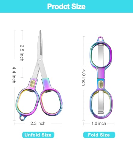 Zicolu Folding Travel Scissors 2 Pack, Safety TSA-Compliant and Small Portable with Case, Mini Foldable Stainless Steel Retractable Cutters, Pocket Craft Scissors for Home, Outdoor, Office - size: 2 Pack (Folded 4" / Expanded 4.4" )