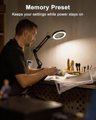 10X Magnifying Glass with Light and Clamp, ZAPLIT 4.3” Real Glass Lens Magnifier Desk Lamp, Metal Swing Arm LED Ring Light with 3 Color Modes & 10 Brightness Levels for Crafts Painting Nail Art Repair - style: Lamp with Clamp