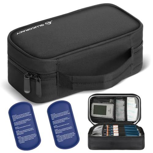 Glucoracy Insulin Cooler Case with 2×160g Ice Packs, TSA Approved - color: Black, size: Medium