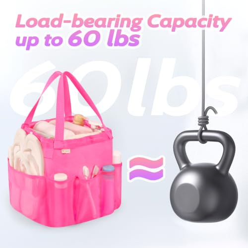 famichan Mesh Portable Shower Caddy with Drawstring, Girls Dorm Room Essentials - color: Rose Red